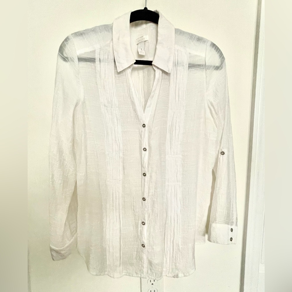 Chicos White Sheer Button-Up Blouse - Picture 3 of 16